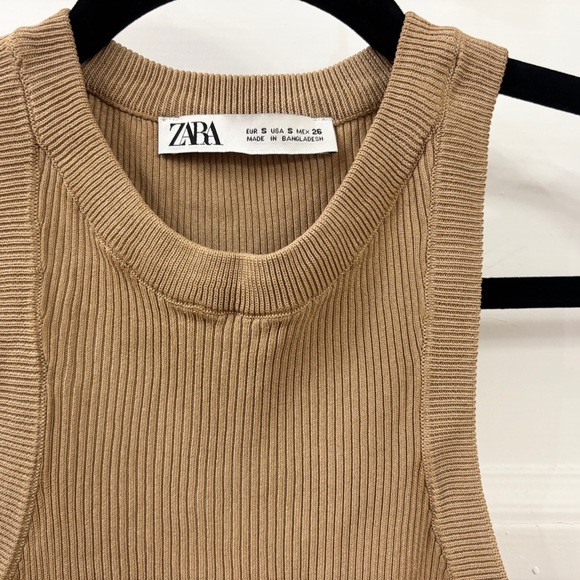 NWOT Zara Ribbed Sleeveless Dolphin Hem Tan Ribbed Tank Top - Sz Small - Picture 9 of 10